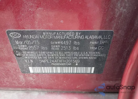 2015 Hyundai Sonata Se z USA, uszkodzony, nr VIN 5NPE24AFXFH201569